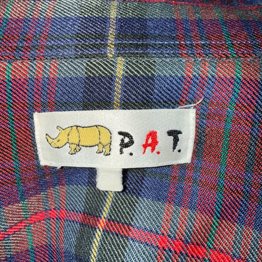 P.A.T men's burgundy and blue plaid collared button down shirt - Picture 8 of 9